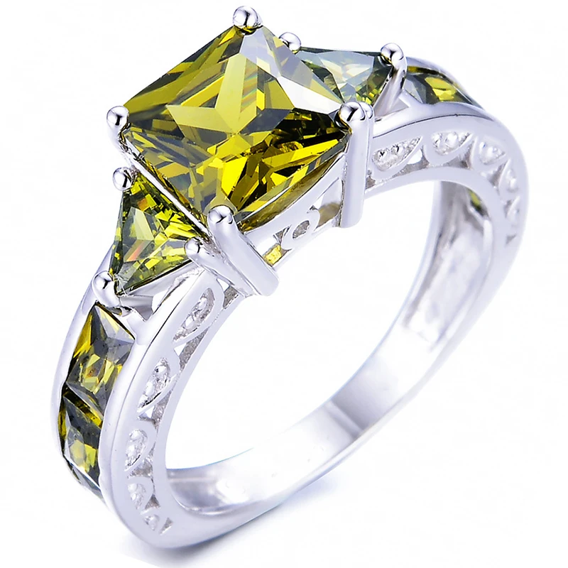 Кольца с квадратным Перидотом AMORUI для женщин и мужчин модные ювелирные изделия