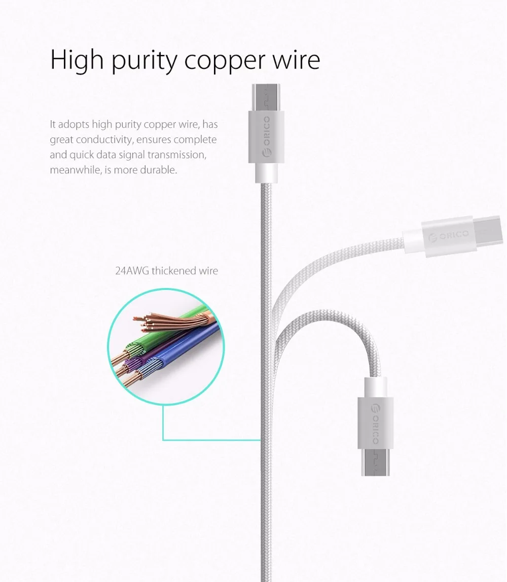ORICO 2.4A Micro USB кабель нейлон быстрое зарядное устройство кабель для передачи данных Универсальный Android мобильный телефон зарядный кабель для samsung Xiaomi LG