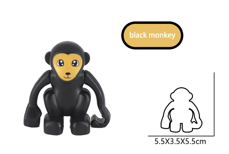 black monkey Duplo животные дикие животные серии строительные блоки аксессуары Лев Леопард Тигр Медведь обезьяна Олень жираф Пингвин Зебра режим игрушки - Цвет: black monkey