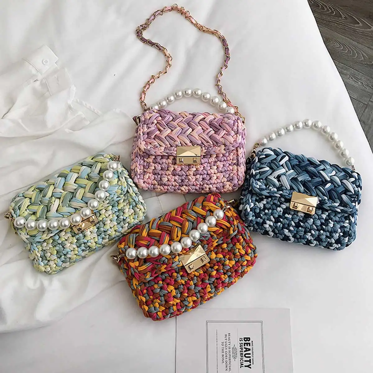 INS квадратная сумка цветная ткацкая на плечо южнокорейская стильная через для