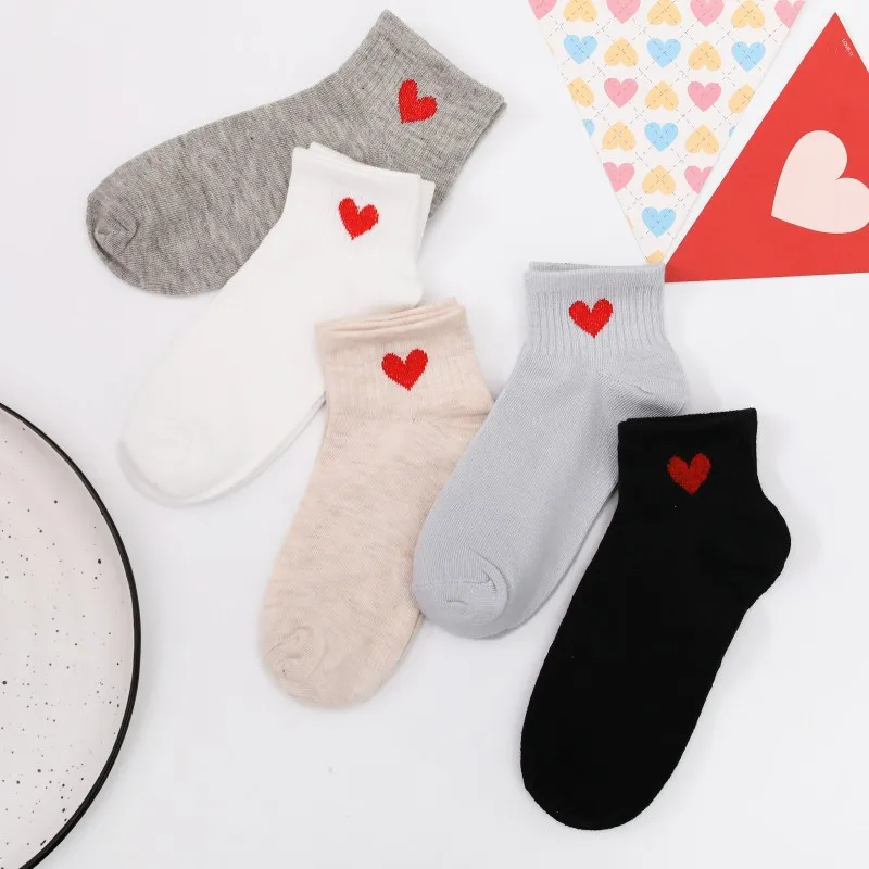 5Pairs Heart Cute Socks College Wind Simple Female Women Fashion Skateboard Sock Comfortable | Женская одежда