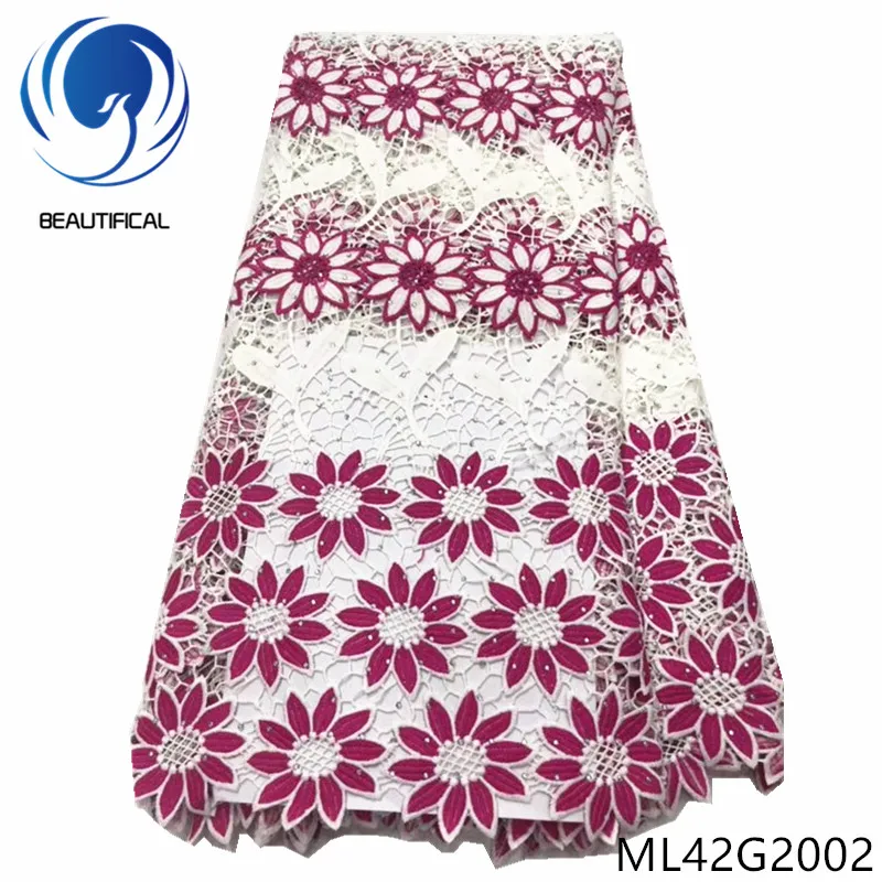 BEAUTIFICAL african lace fabrics 5yards/lot water soluble fabric New arrival embroidery flower stones ML42G20 | Дом и сад