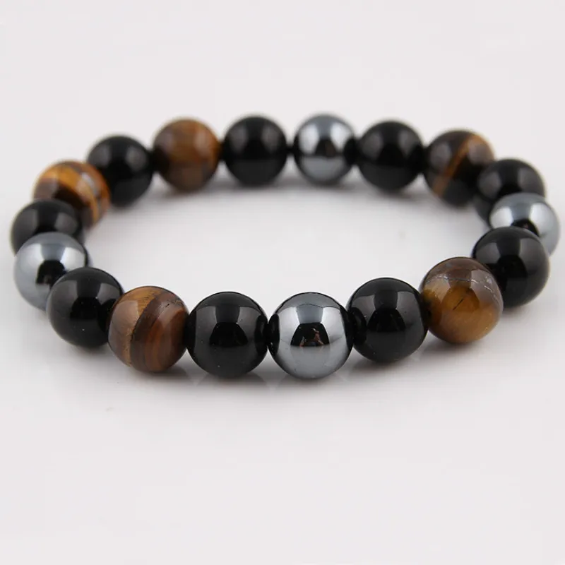 10mm Tiger Eye Stone Bracelets Bangles Classic Hematite Black Obsidian Beads Natural Stones Charm Bead Bracelet Women Men | Украшения и