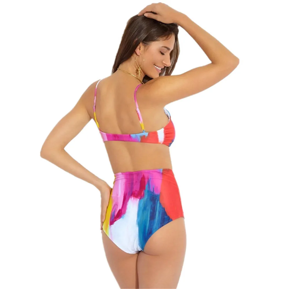 Lovely colorful bikinis sexy push up women's swimming suit bow bikini set high waist swimwear beach wear |