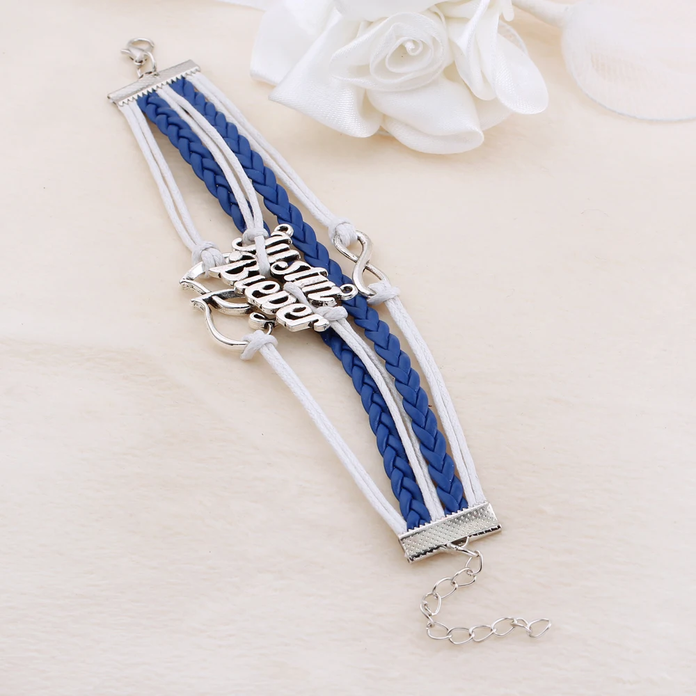 Мода любовника Джастин Бибер с серебряным покрытием браслет чистые сплава