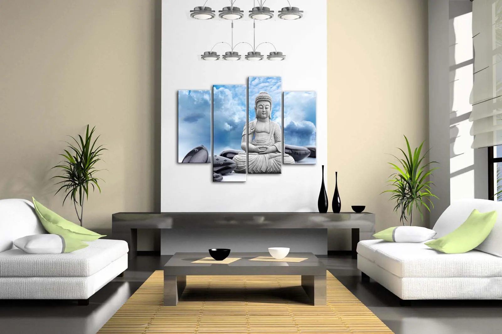 4 панели без рамки настенные художественные фотографии Будда спа камень небо