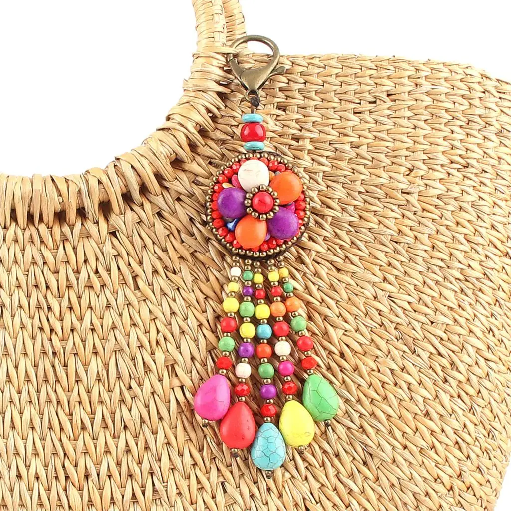 1 шт. висячий брелок с кисточками цветными бусинами подвески цветком для ключей