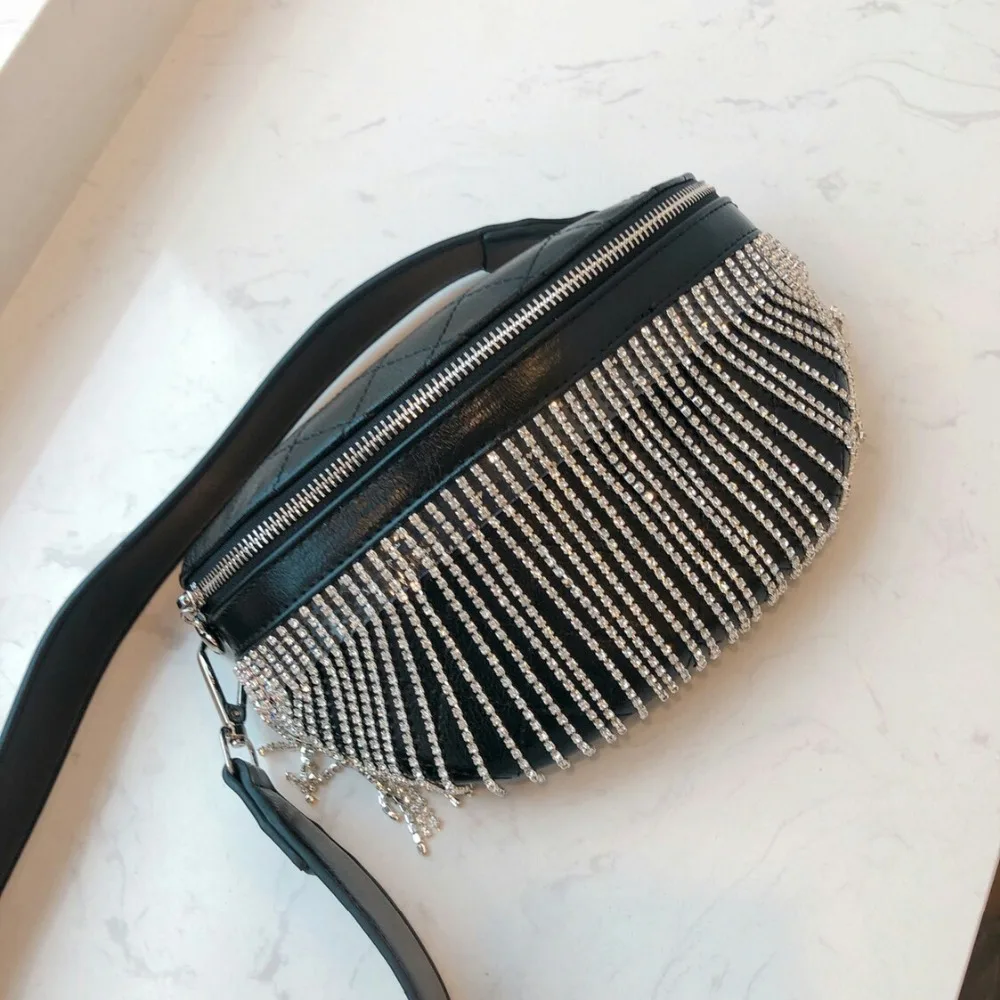 Модная сумка-мессенджер с кисточками и стразами сумка из искусственной кожи