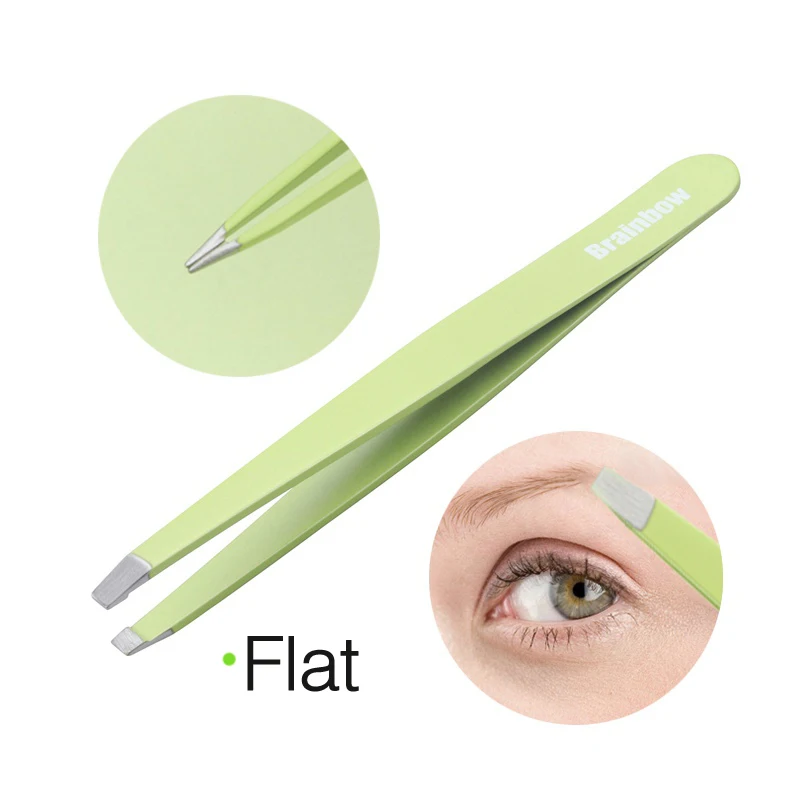 Flat Tweezer Набор инструментов для макияжа Brainbow, наклонный плоский пинцет для бровей, удаление волос с глаз, острые изогнутые ножницы для макияжа, средство для удаления волос из носа - Цвет: Flat Tweezer