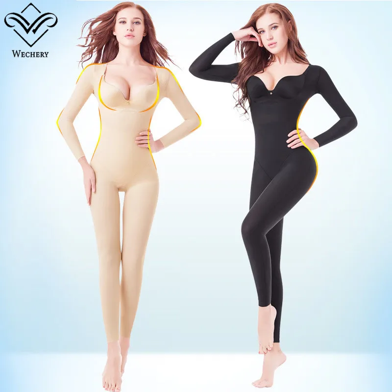 Wechery Reductoras and Shapers Women Full Body Long Sleeve Corrective Underwear Seamless Lingeries Underbust Bodysuit