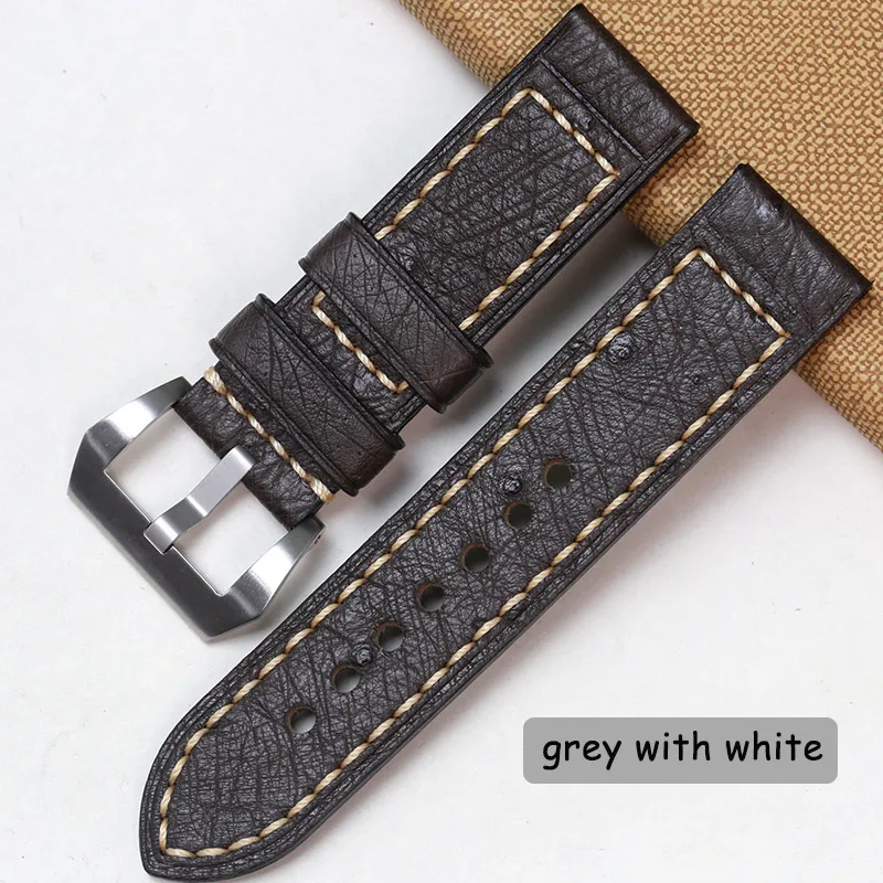Grey with White Pesno Africa натуральная страусиная кожа часы ремешок черный коричневый серый розовый синий 24 ремешок для часов, мм Мужские аксессуары для часов для Panerai - Цвет ремешка: Grey with White