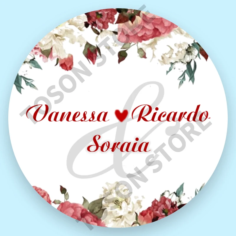100, Silver laser Customized text logo, Wedding Stickers, Invitations Seals, Candy Favors Gift Boxes Labels, On White Adhesive