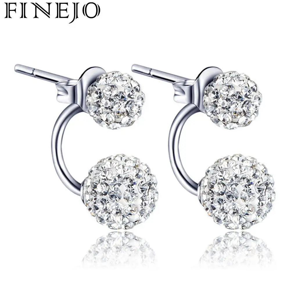 FINEJO 1 пара новые модные женские серьги с серебряными боковыми кристаллами и