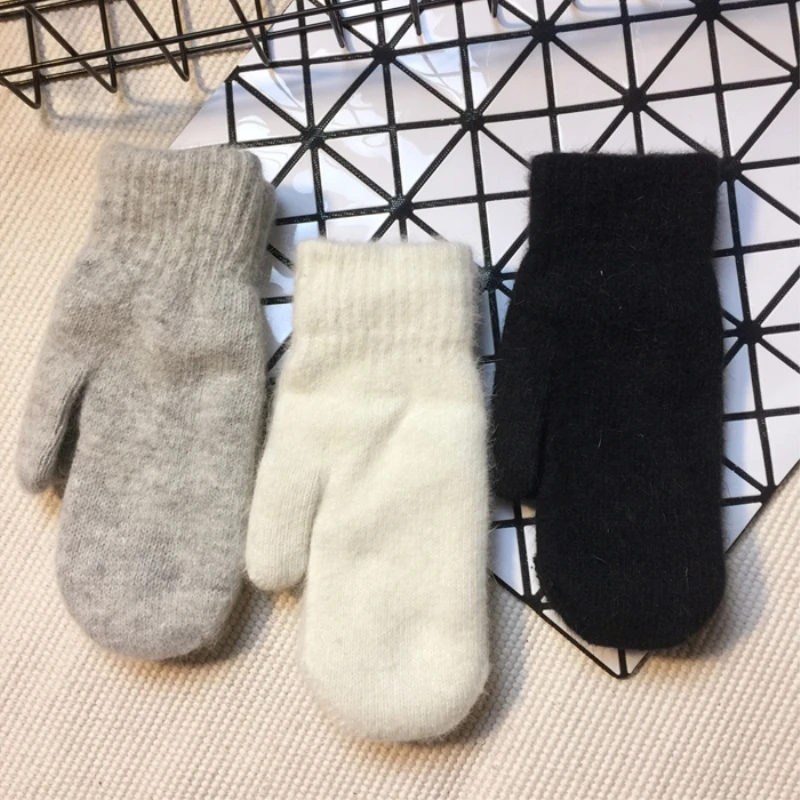 Diy зимние перчатки женские мягкие шерстяные кроличья шерсть теплые вязаные перчатки теплые для девочек яркие цвета варежки удобные