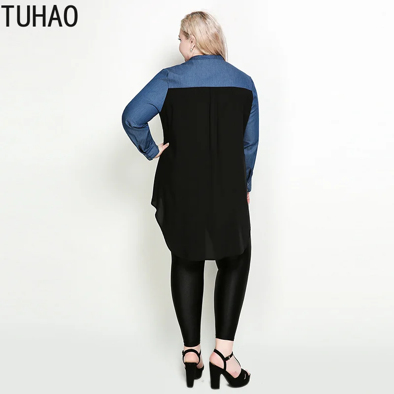 TUHAO новый стиль женские офисные блузки джинсовые шифоновые размера плюс 7XL 6XL 5XL