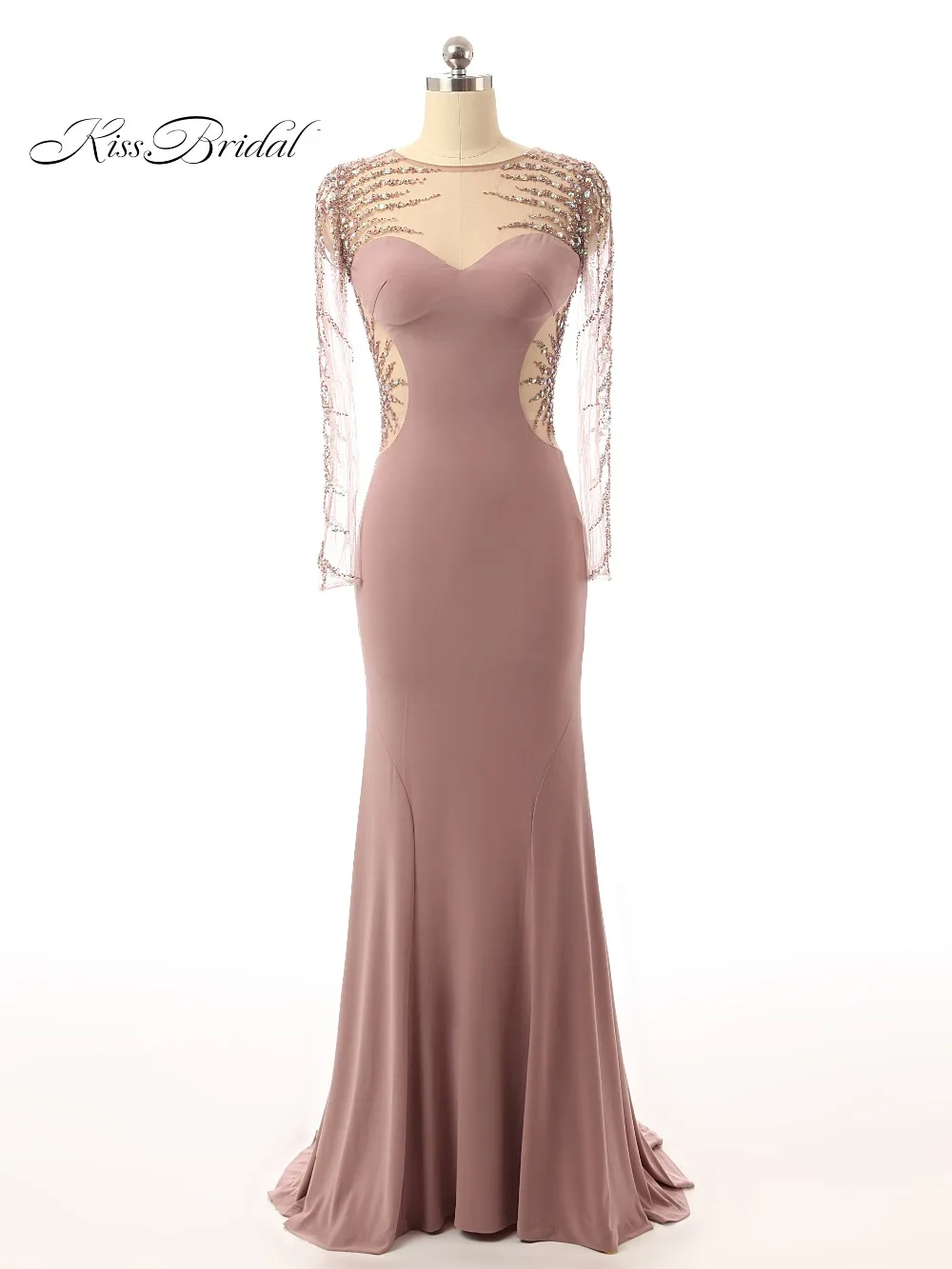 Женское шифоновое платье русалка в пол с круглым вырезом и длинными рукавами