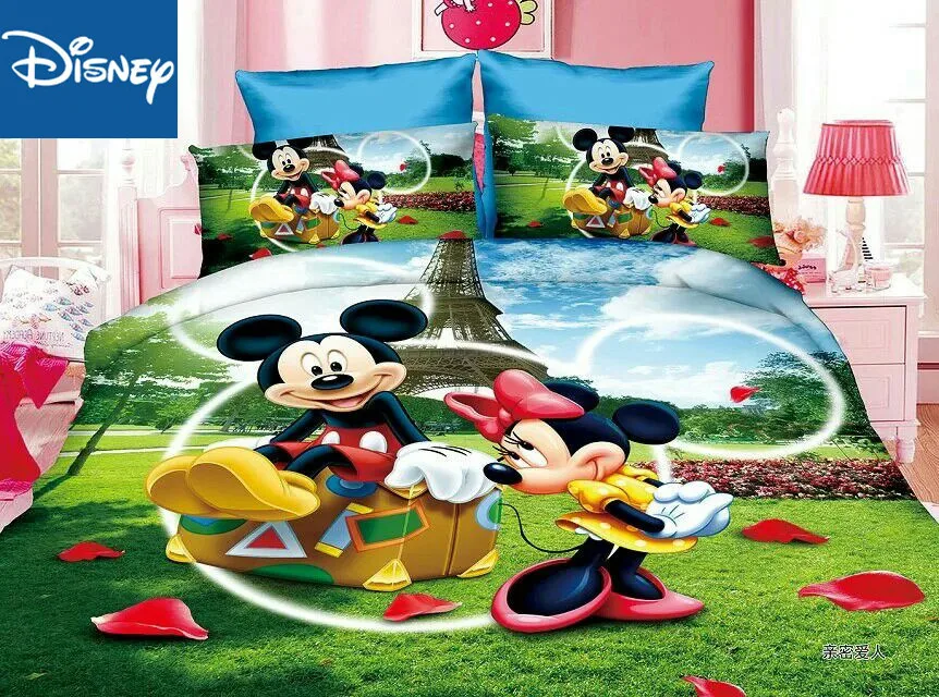 Offerte Topolino E Minnie Mouse Set Biancheria Da Letto Per Bambini Letto Decor Singolo Formato Trapunta Copre Doppia Copriletto Lamiera Piana 2/3/4 Pcs Vendita Calda