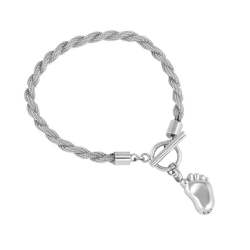 

IJB5080 Not allergic Pure Stainless Steel Double hinge Chain Bracelet For Ashes Holder Baby Foot Cremation Urn Charm Bracelets