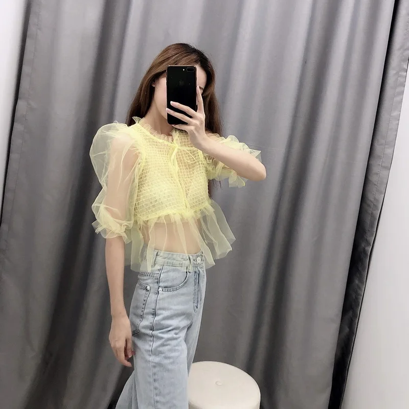 

Blusas Mujer De Moda 2019 Summer New Loose Mesh Sunscreen Perspective Shirt Blouses Woman 2019 Roupas Feminina
