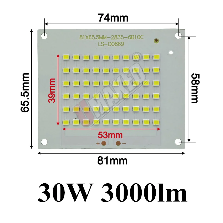 100% Полный Мощность LED Floodling PCB 30 Вт 81x66 мм SMD2835 led платы 3000lm источник света для