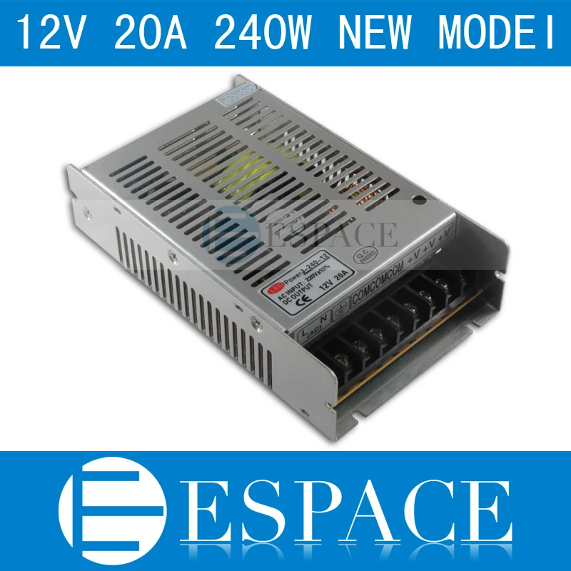 

100piece/lot new model 12V 20A 240W Switching Power Supply Driver for LED Strip AC 100-240V Input to DC 12V free fedex