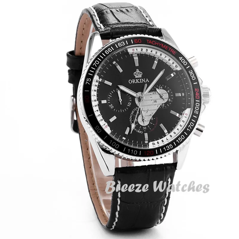 

MG. ORKINA Japan JS20 Movement Black Leather Strap Silver-tone Luminous Hour Hands Relogio Automatico Masculino Quartz Clock Men