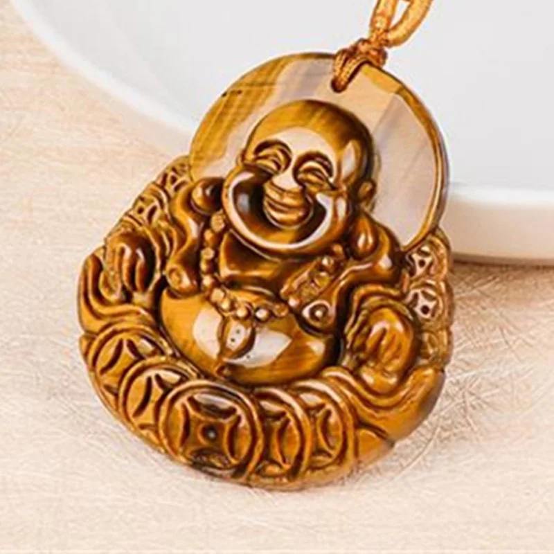 Tiger Eye Stone Pendant Drop Shipping Hand Carved Buddha Necklace With Chain Lucky Amulet Fine Jewelry For Women Men Gift