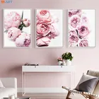 Цветочный ботанический настенный постер с пионами, пастельные розовые цветы, Картина на холсте для гостиной, домашний декор
