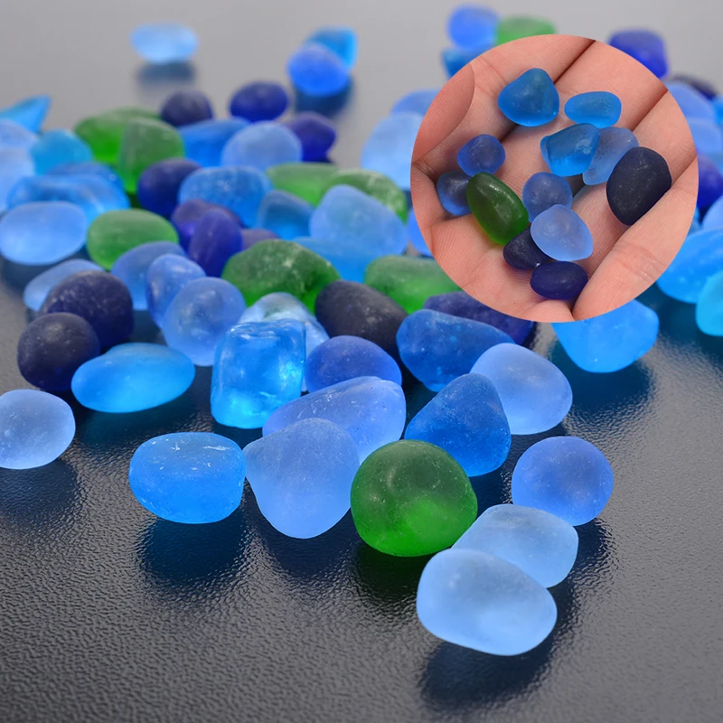 100pcs/set Mixed Colors Sea Beach Glass Beads Bulk Ornaments Blue Green Jewelry Pendant 12-18mm Blue Tumbled Matte Sand Stone