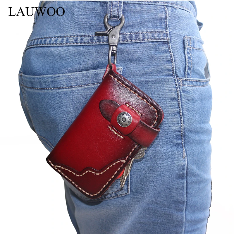 LAUWOO Brand designer Men genuine leather Key wallet Vintage retro punk key holder wallets Women 's housekeeper Cases |