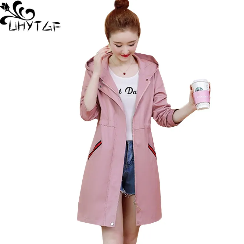 Тренчкот UHYTGF женский с капюшоном Модный облегающий жакет элегантная Ветровка из