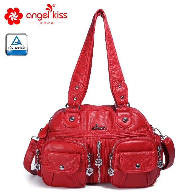 Angel kiss, Новое поступление, дизайнерские сумки на плечо с карманами, большая вместительность, из искусственной кожи, женские сумки - Цвет: Красный