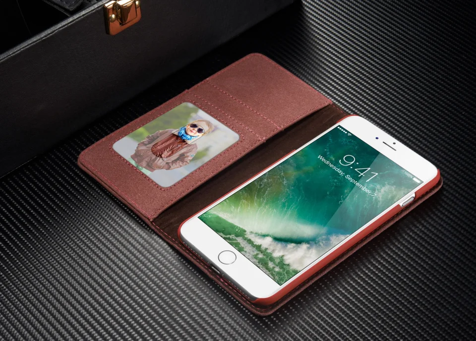 Кожаный чехол из холщовой ткани для iPhone 7, 8, 6, 6s Plus, 5S, SE, магнитный откидной Чехол-бумажник для samsung Galaxy S9, S8/Plus, S7, S6 Edge, чехол