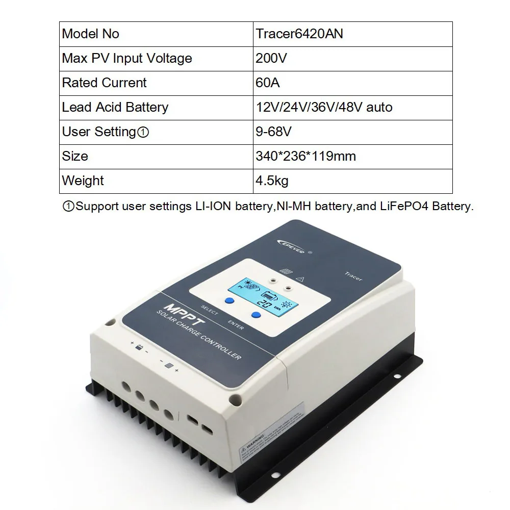 Tracer6420AN Солнечные фотоэлектрические сети Солнечные энергетические установки со слежением за максимальной точкой мощности, Солнечный контроллер заряда 10/20 Вт, 30 Вт/40/50/60/80/100A Зарядное устройство регулятор панель солнечных батарей Tracer - Цвет: Tracer6420AN