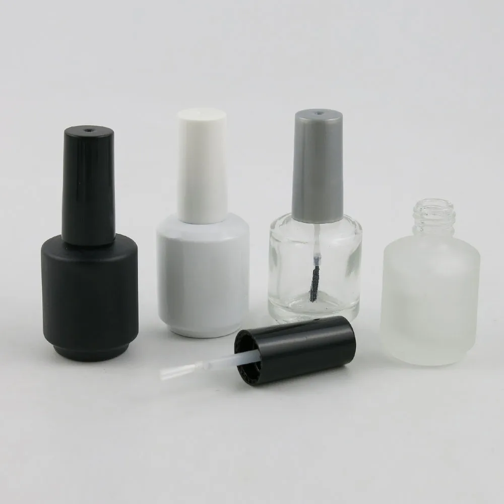 

12psc/lot 15ml Black Frost White Empty Nail Polish Glass Bottle 1/2oz Nail Enamel Containers Glass Bottle With Brush Cap