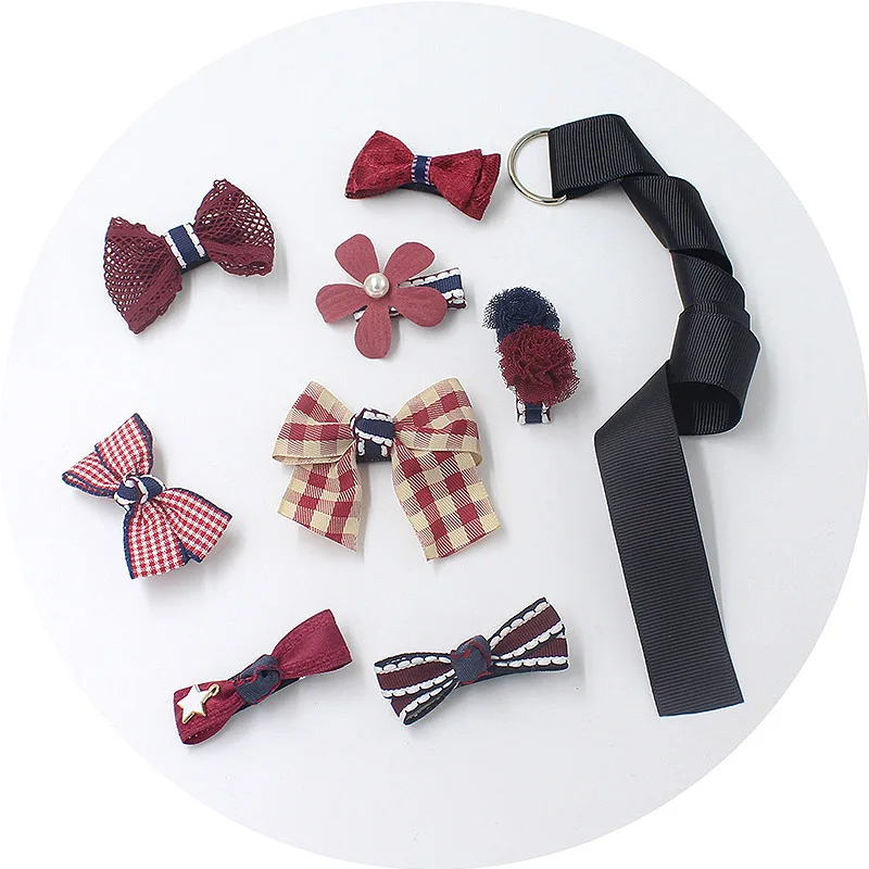 8pc wine red 24 шт./компл. Детские Заколки для волос с персонажами из мультфильмов для детей, повязка на голову, повязка для малышей милое платье с бантом с цветочным рисунком детские заколки-пряжки для волос Головные, без коробки - Цвет: 8pc wine red