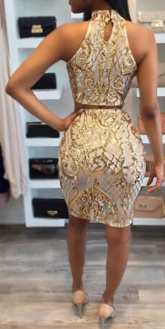 Reaqka Women Summer Two pieces Golden Sequins Dress 2017 Sexy sleeveless Sundress Luxury Club Off Shoulder Party Dresses vestido|vestido off|dress
