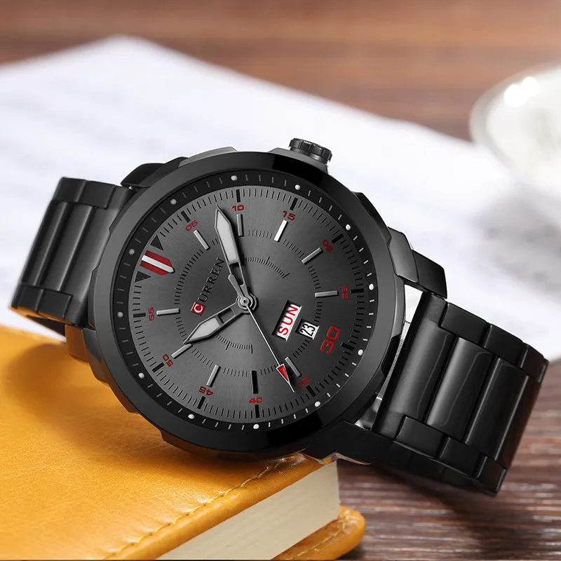 Curren 8266 Мужские кварцевые часы мужские брендовые роскошные черные
