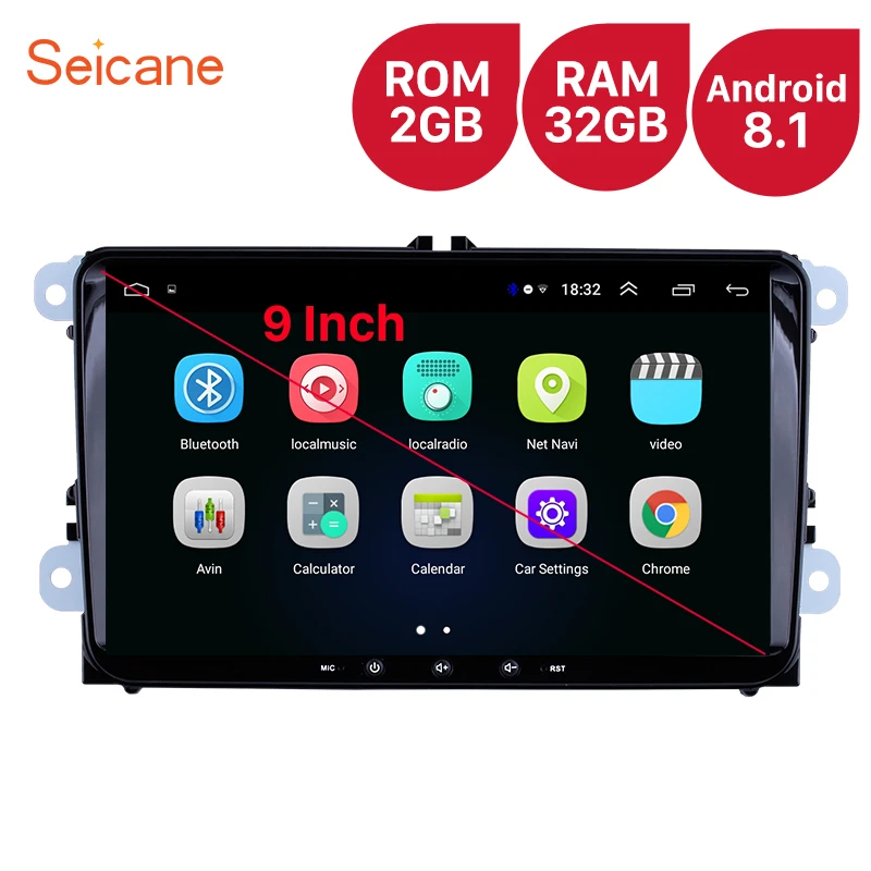 Seicane для VW/Volkswagen/Golf/Tiguan/Passat/b6 b5 ОЗУ 2 Гб ПЗУ 32 ГБ 9 дюймов Android 8,1 Автомагнитола стерео плеер радио gps