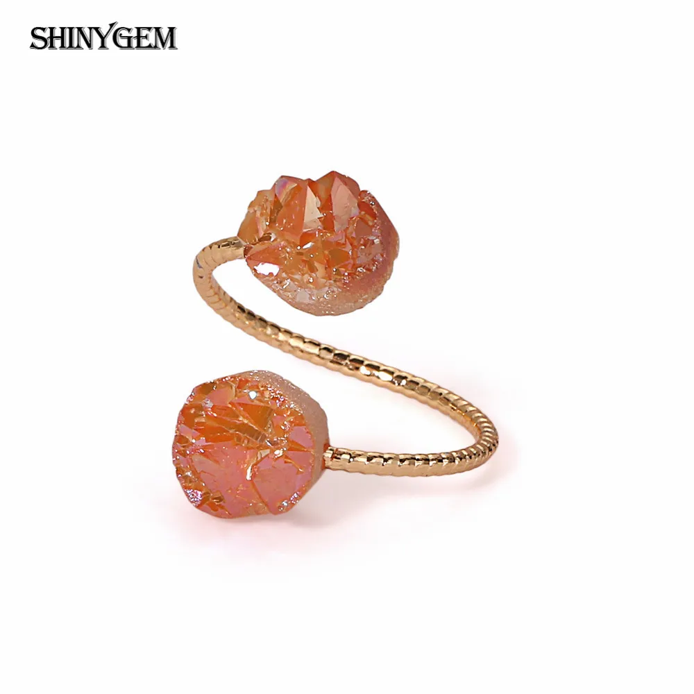 Кольцо ShinyGem с искусственным опалом, винтажное Золотое кольцо с натуральным камнем, регулируемые золотые обручальные кольца для женщин - Цвет основного камня: Champagne