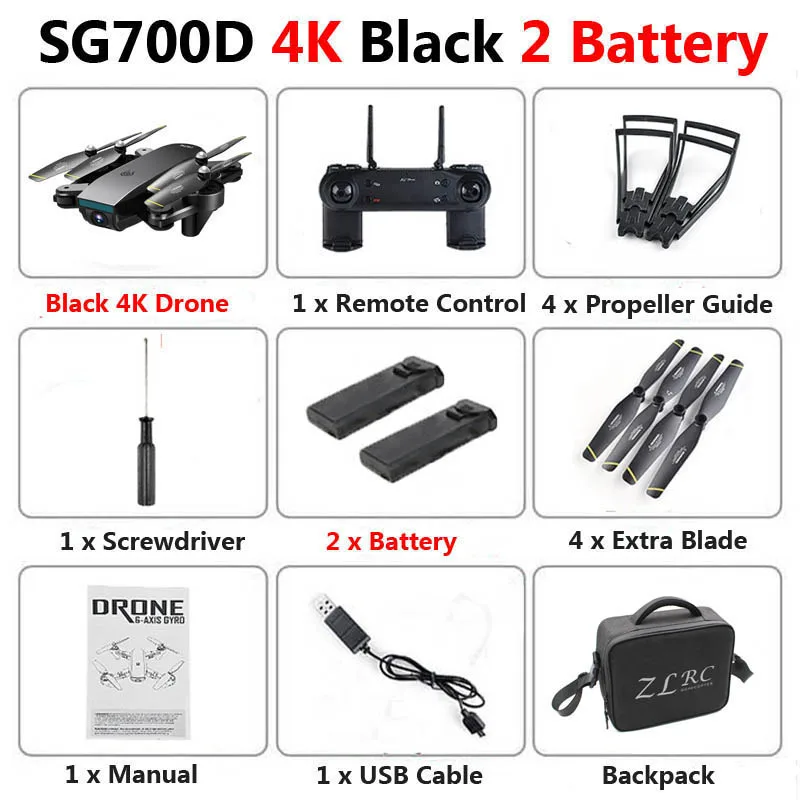 Black 4K 2b Bag SG700-D Профессиональный складной Дрон с двойной камерой 1080P 720P 4K Selfie WiFi FPV оптический поток RC Квадрокоптер вертолет XS809S - Цвет: Black 4K 2b Bag