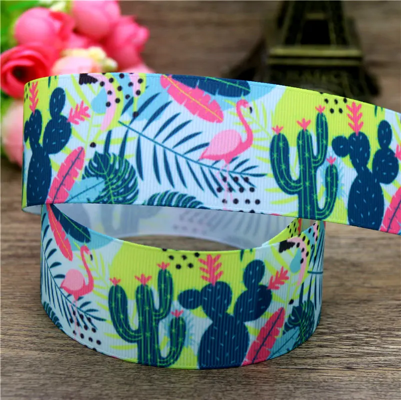 DHK 1.5'' 5yards cactus flamingo bird printed grosgrain Ribbon Accessory hairbow headwear decoration Wholesale OEM 38mm C1558 | Дом и