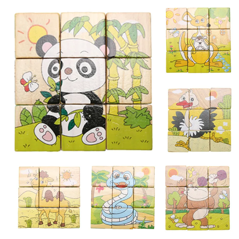 9 шт./лот шестисторонний деревянный пазл куб для малышей Обучающие Развивающие