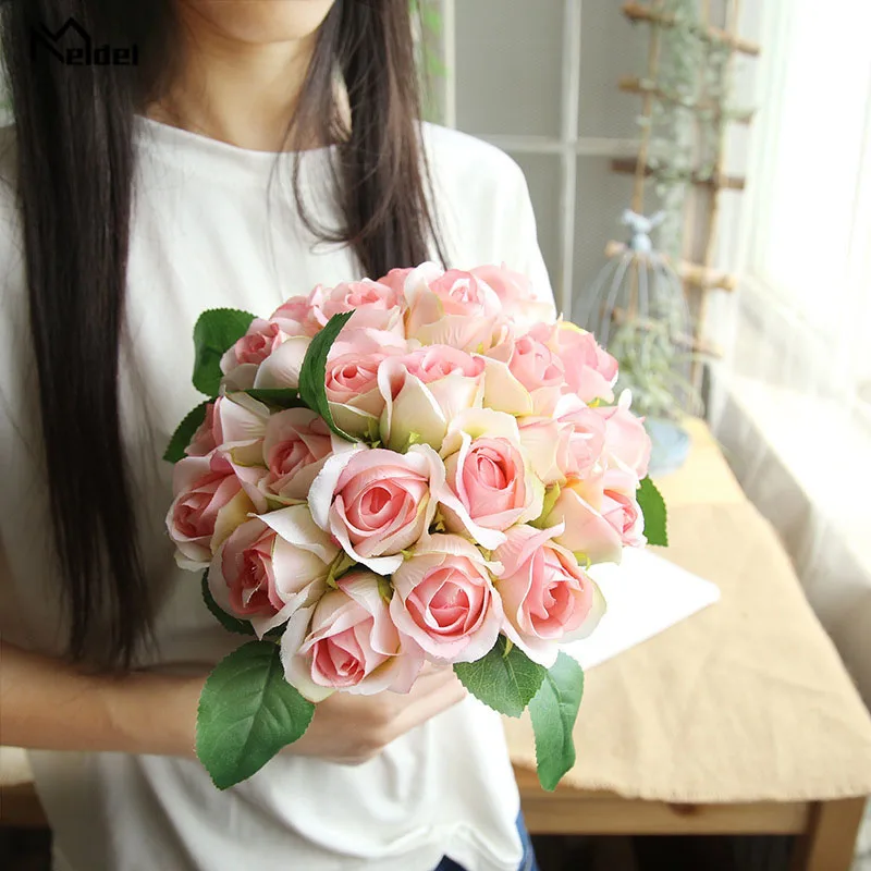 Meldel Свадебный букет невесты цветок из искусственного шелка полиэстер 9heads розы