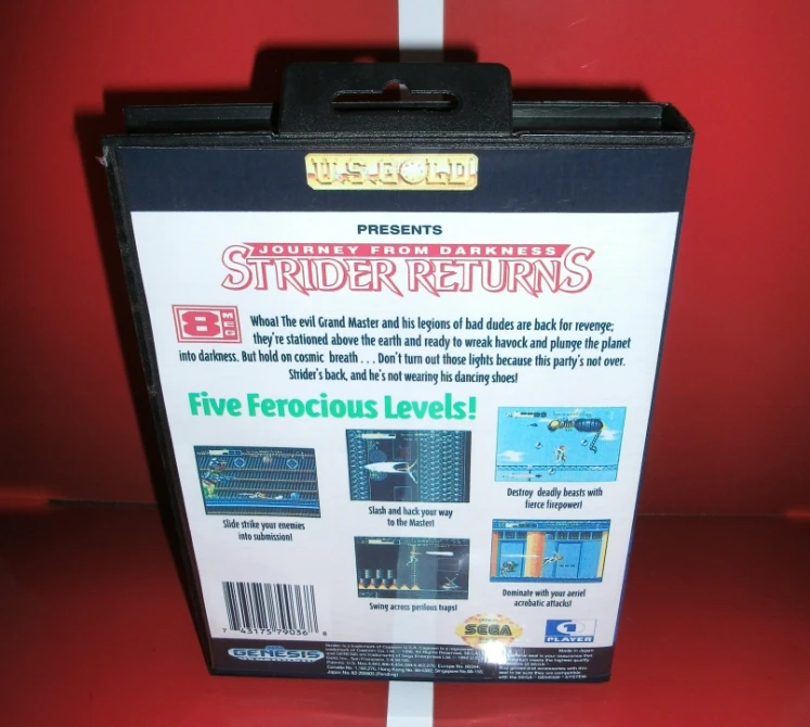 Страйдер 2 - Strider возвращает нас крышка с коробкой и руководством для Sega Megadrive