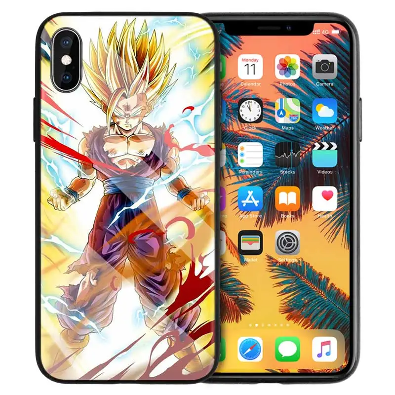 Чехол из закаленного стекла для iPhone 7, силиконовый чехол для iPhone 8, 6, 6 S, 11, 11 Pro, X, XR, XS MAX, Plus, Dragon Ball, Gohan, мультяшная задняя крышка