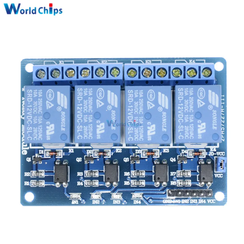4 канальное реле постоянного тока 12 В модульный оптрон для Arduino ARM AVR DSP PIC MSP AC 250 10A DC