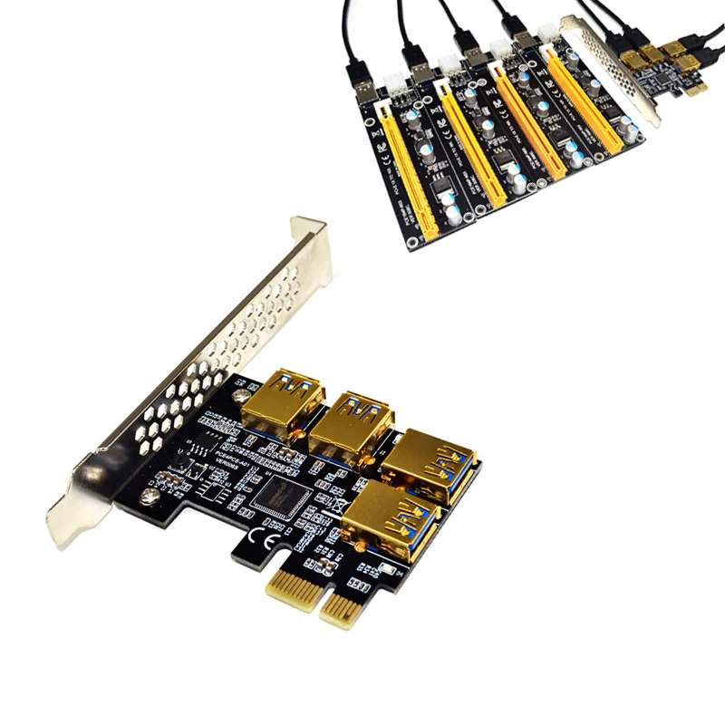 USB PCIe 1 к 4 16X Riser Card PCI-E 1X 3 0 Adapter Port МУЛЬТИПЛИКАТОРНАЯ карта для майнинга биткоинов BTC