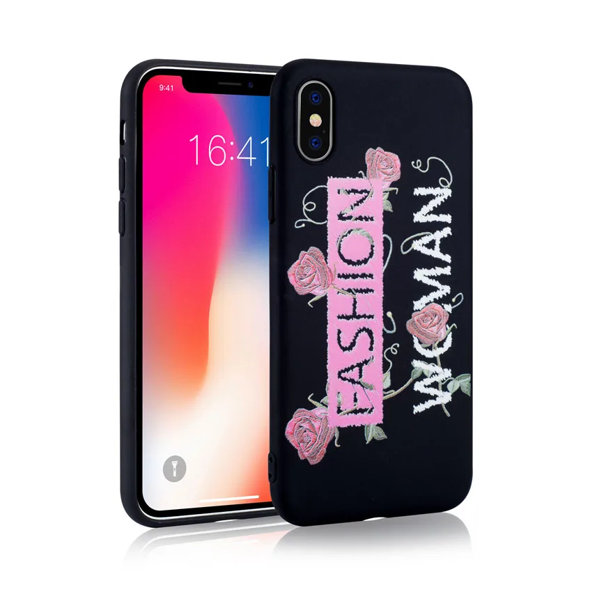 Чехол для телефона с имитацией вышивки iPhone X 8 7 6 s мягкий силиконовый чехол