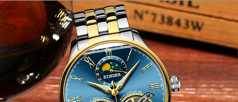 Двойной Tourbillon, швейцарские мужские часы, BINGER, оригинальные автоматические часы, мужские Модные механические наручные часы, кожаные часы